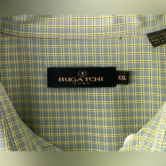 Bugatchi Uomo Men's Button Up Short Sleeve Stripe Shirt Green Size XXL - Picture 3 of 4